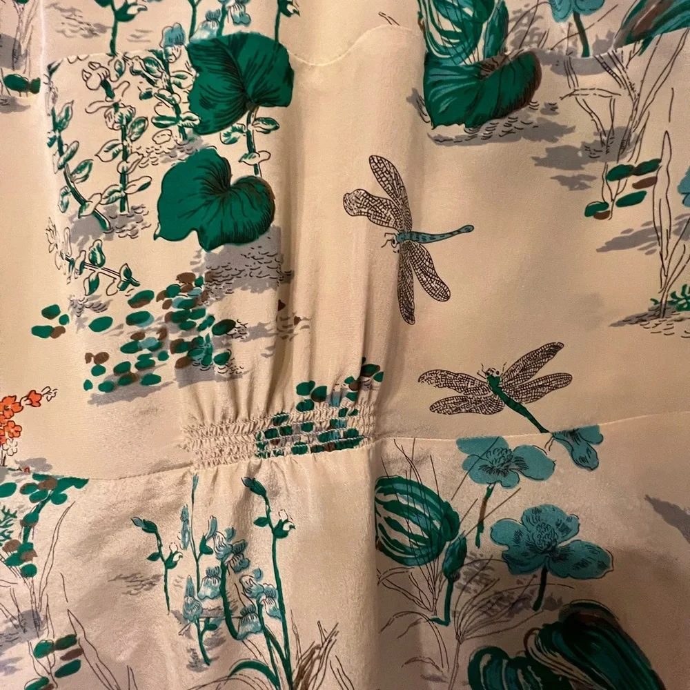 Anthropologie Floral Silk Blouse | Size 6 | V-Neck Flutter Sleeve Cream Top - Picture 9 of 10